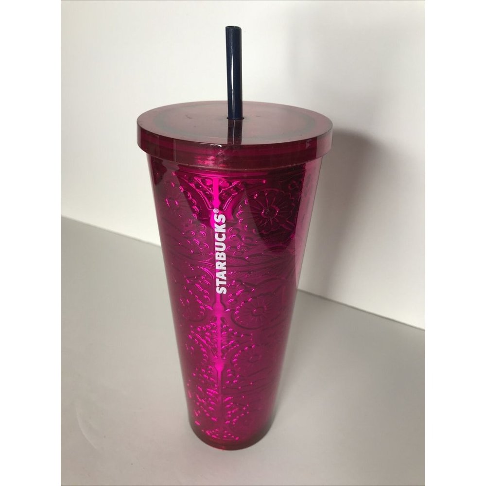 Starbucks Fucsia Flower Floral 24 Oz Tumbler Cup